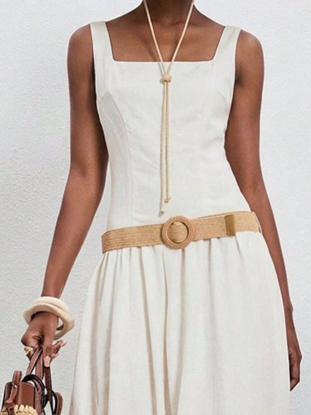 Beige Elegant Women's Square Neck Sleeveless Maxi Dress